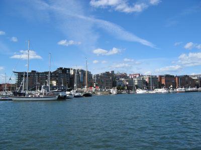 Aaker Brygge vom Wasser aus gesehen Camp in St&ouml;mne